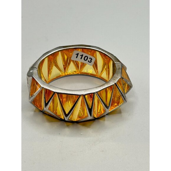 Hard To Find Angelique De Paris Pyramid Bangle Hinged Sterling Silver Lucite - Picture 11 of 11